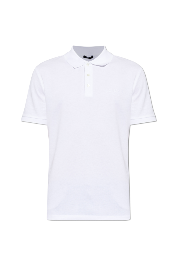 Cotton polo shirt with embroidered logo od Balmain