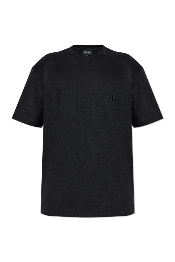 Linen t-shirt with embroidered logo od Giorgio Armani