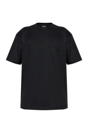 Lniany t-shirt z wyszytym logo
