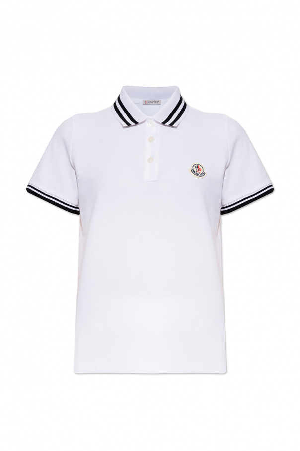 Moncler Icon Stripe Detail Cotton Piqué Polo Shirt