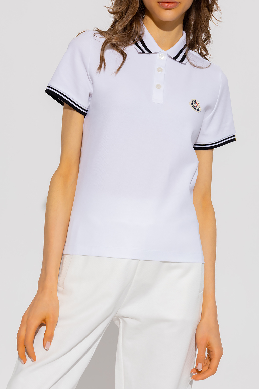 Moncler Icon Stripe Detail Cotton Piqué Polo Shirt