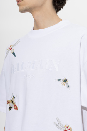 Balmain T-shirt z kolorowym haftem