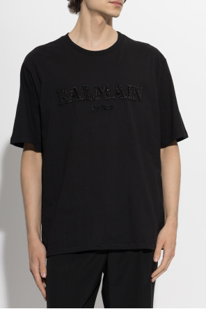 Balmain T-shirt z połyskującym kryształami