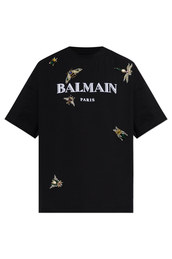 T-shirt with logo and shimmering appliqués od Balmain