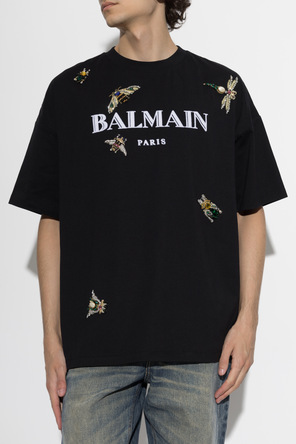 Balmain T-shirt z logo i połyskującymi aplikacjami