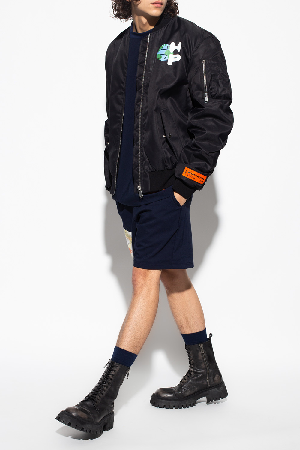 Heron Preston logo patch zip-up padded jacket Neutrals