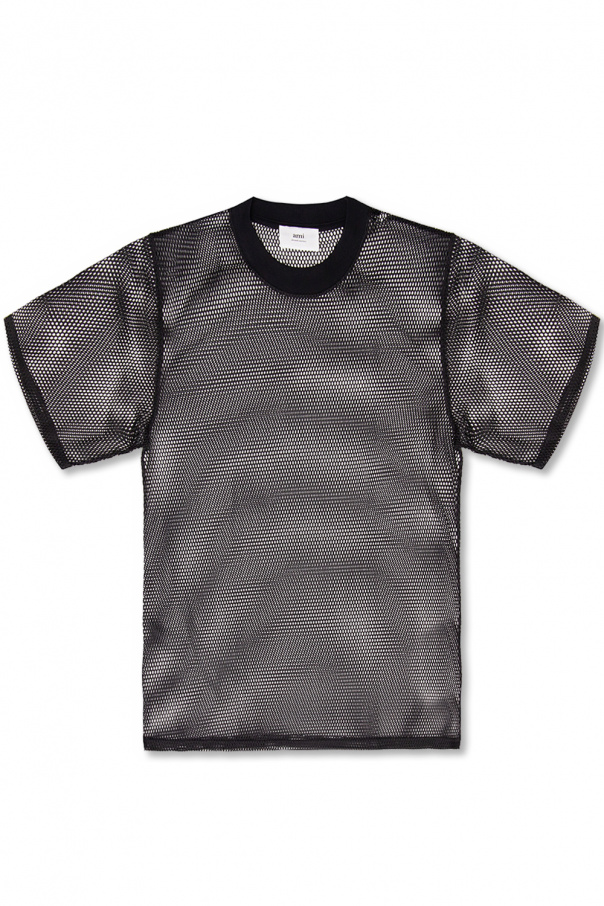 Men S T-shirt Knit Black cotton t-shirt with big heart print T-shirt with openwork details