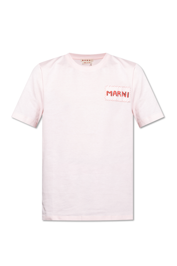 Marni Marni Womans White Cotton T-shirt With Floral Logo Print