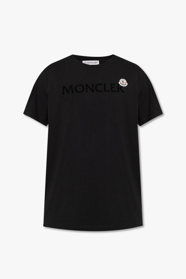 Moncler Pullover half-length sleeve top with flutter crew neckline and straight hemline