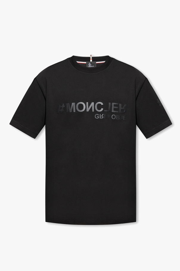 Moncler Grenoble logo print merino polo shirt leopard-print Blu