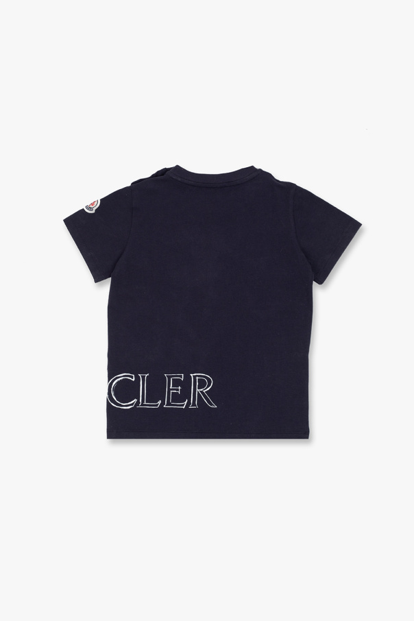 Moncler Enfant Polo Ralph Lauren waffle long sleeve t-shirt in black with logo