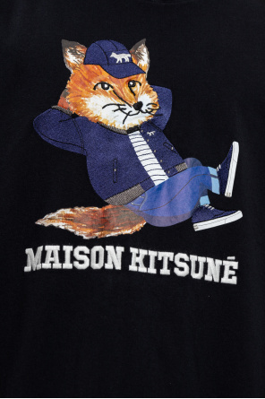 Maison Kitsuné T-Shirt mit Logo auf der Brust und Streifen an den Ärmeln