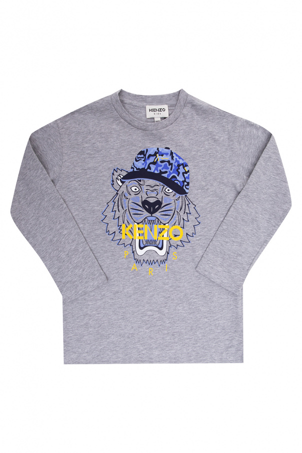Kenzo Kids Dieses graue Sweatshirt von Kids ist mit einem karierten Thomas Bear Print akzentuiert