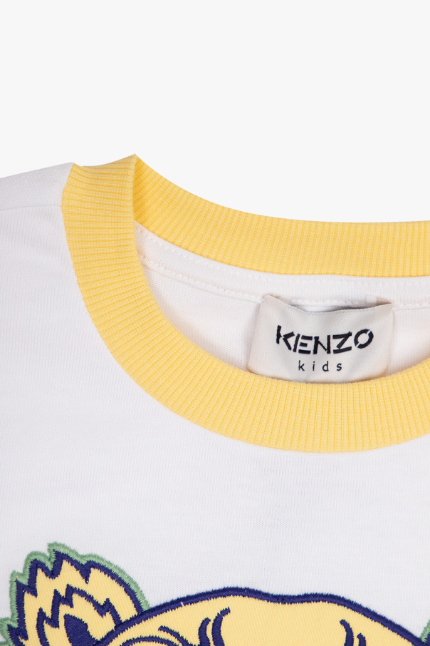 Kenzo Kids Cotton t-shirt with front pocket with decorative hole