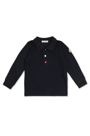 Long-sleeve polo shirt with logo patch