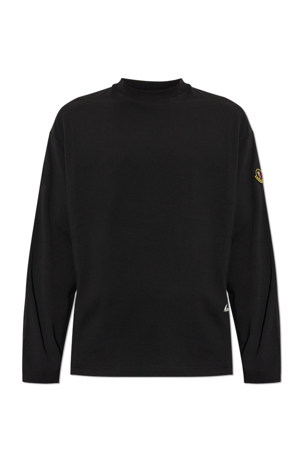 Black crew neck T-shirt with logo patch od Moncler