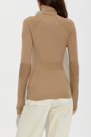 Moncler Grenoble Pulover Moncler Grenoble Apres-Ski pentru femei cu guler turtleneck bej-maro