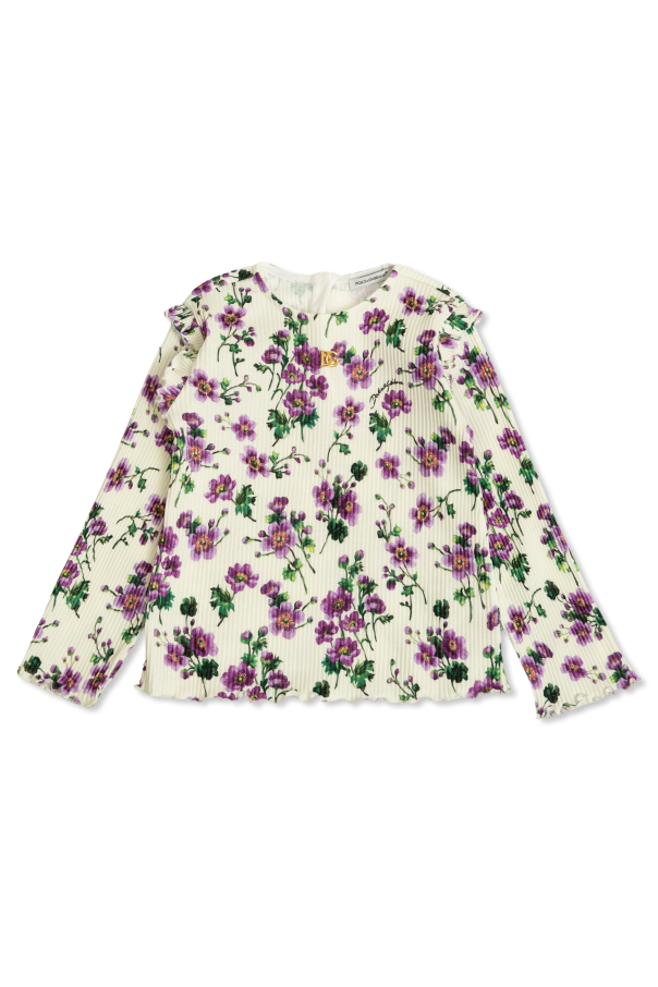 Ribbed top with floral motif od Dolce & Gabbana Kids