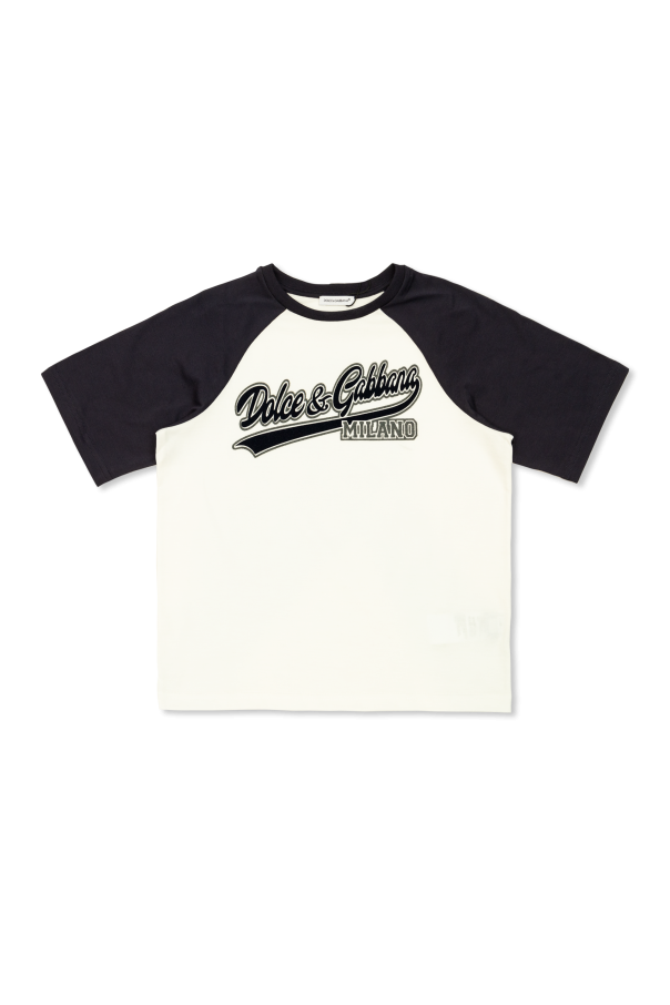 Dolce & Gabbana Kids T-shirt z logo o aksamitnym wykończeniu