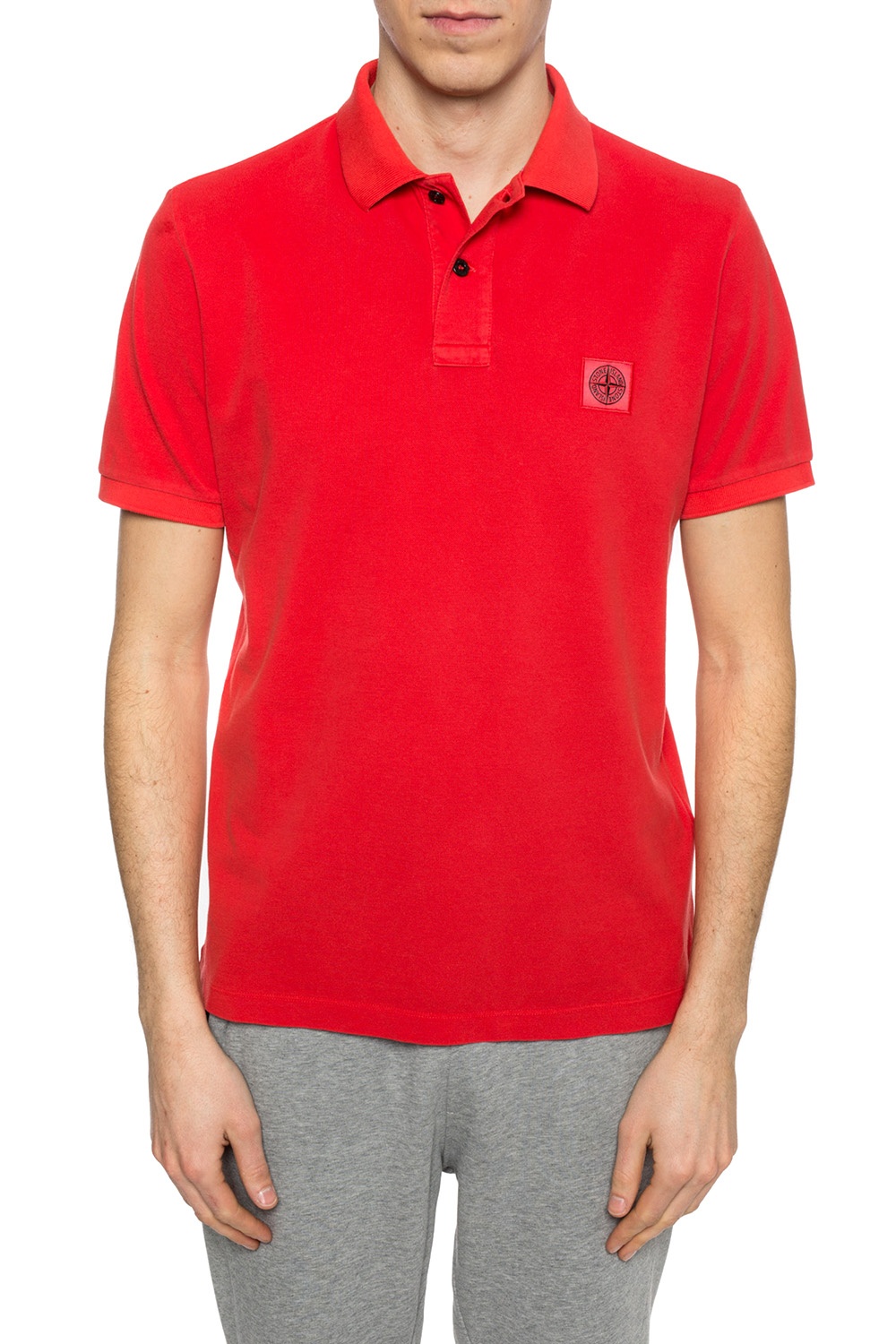 red stone island polo shirt