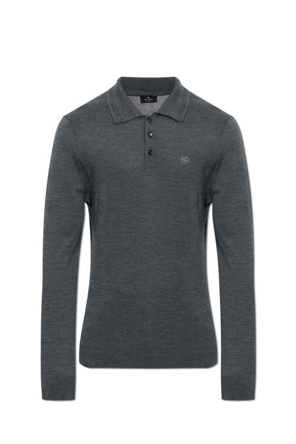 Wool polo shirt with embroidered logo od Etro
