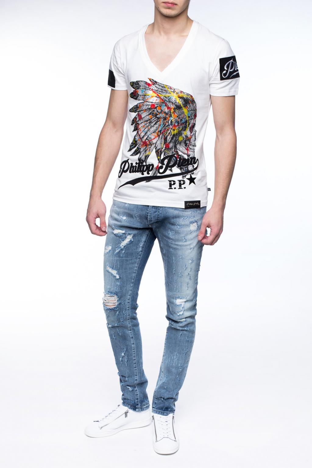 Philipp Plein Graphic Print V-Neck Hoodie S