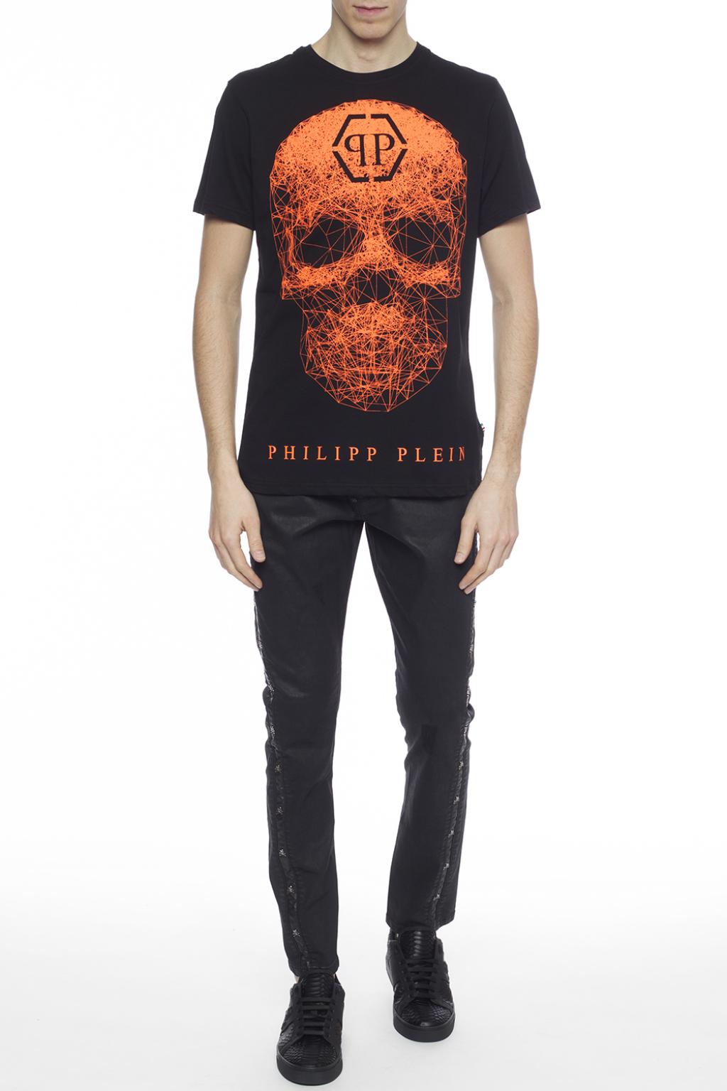 philipp plein orange skull t shirt