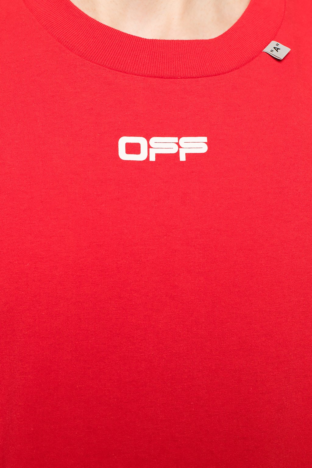 off white red and white t shirt