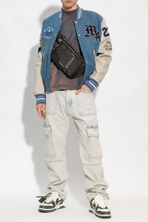 Off-White TEEN rear logo print denim jacket Blu