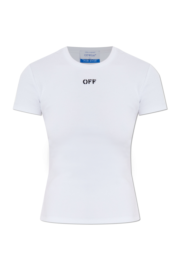 Ribbed T-shirt with Embroidered Logo od Off-White