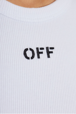 Off-White Ribbed T-shirt with Embroidered Logo