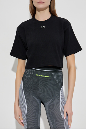 Off-White Krótki prążkowany t-shirt z logo