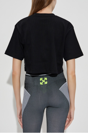 Off-White Krótki prążkowany t-shirt z logo