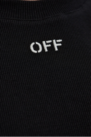Off-White Krótki prążkowany t-shirt z logo