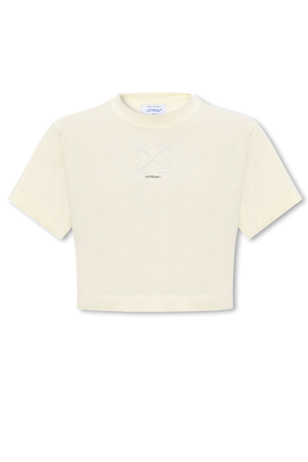Off-White Cropped T-shirt with pearl appliqué