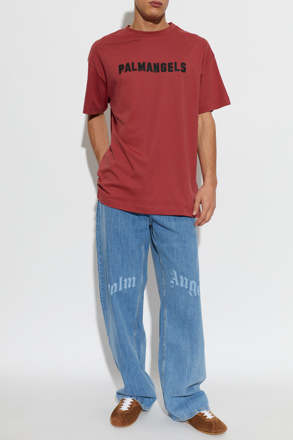 Palm Angels Men’s Red Regular-Fit T-shirt with Palm Angels Logo