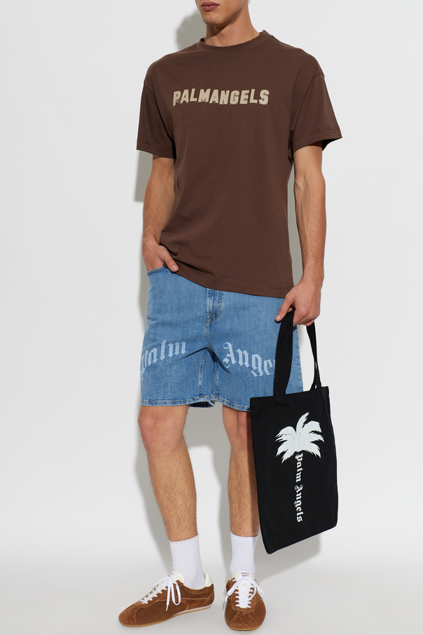 Palm Angels Men's Designer Logo T-shirt by Palm Angels, Brown