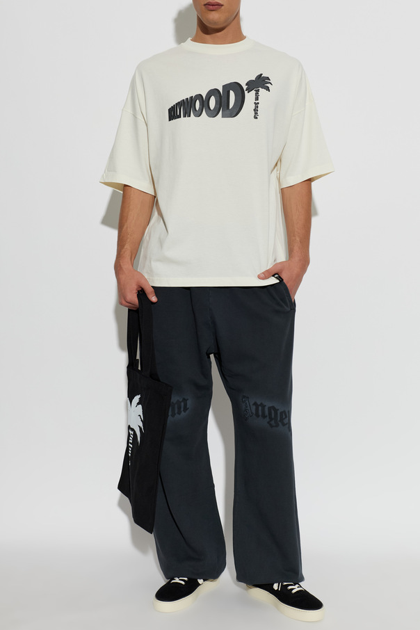 Palm Angels Cream Printed T-shirt by Palm Angels