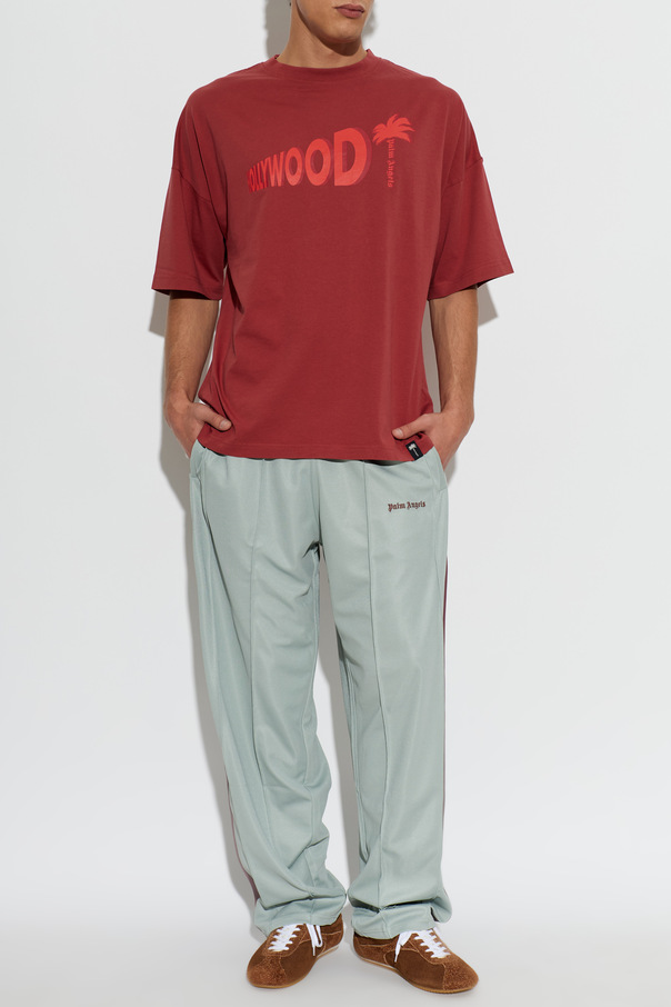 Palm Angels Oversized Crew Neck T-shirt with ‘HOLLYWOOD’ Print by Palm Angels – Deep Red