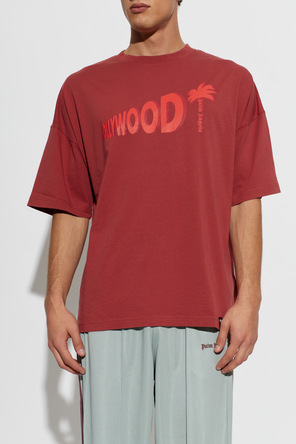 Palm Angels Oversized Crew Neck T-shirt with ‘HOLLYWOOD’ Print by Palm Angels – Deep Red
