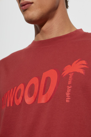 Palm Angels Oversized Crew Neck T-shirt with ‘HOLLYWOOD’ Print by Palm Angels – Deep Red
