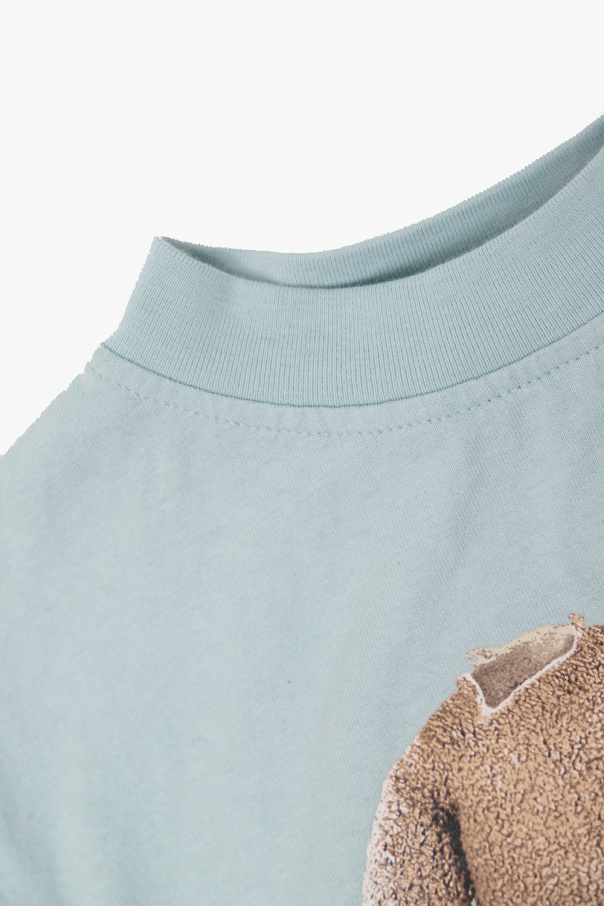 drawstring virgin wool hoodie T-shirt with teddy bear motif