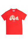 Pure Linen stipe shirt Kids teddy bear-print short-sleeved T-shirt Blue