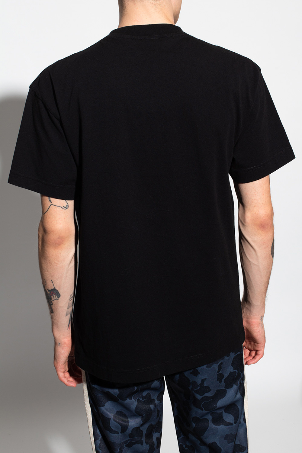 Palm Angels Logo Collar Back Crew Neck Black Oversize T-shirt 
