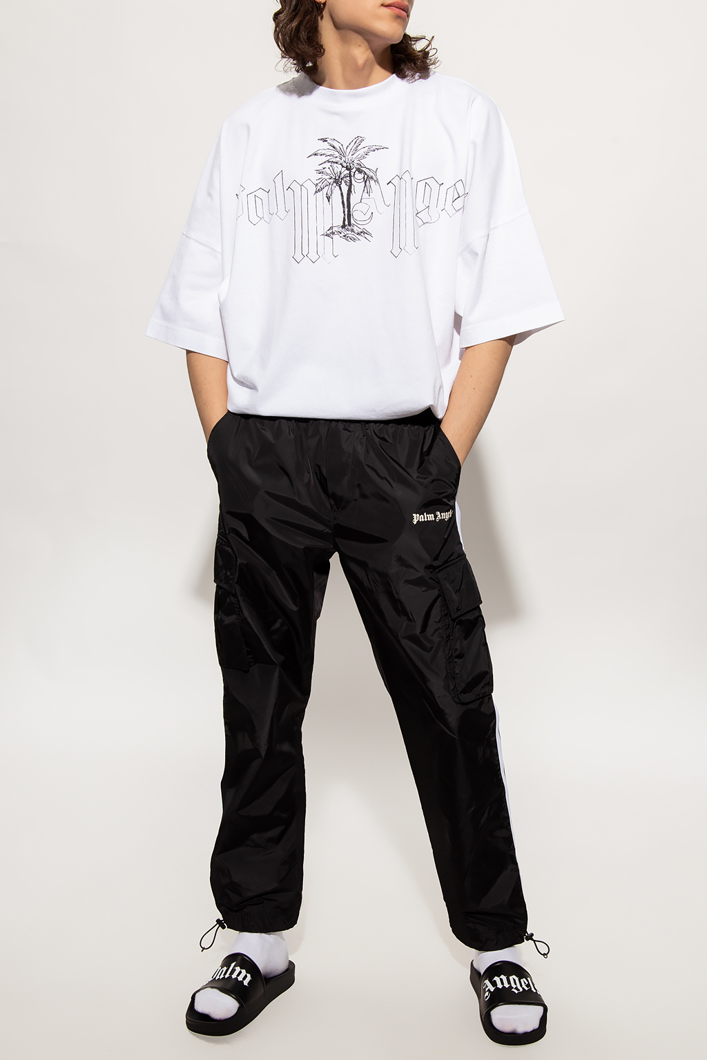 Palm Angels Embroidered-Logo Track Shorts Grey