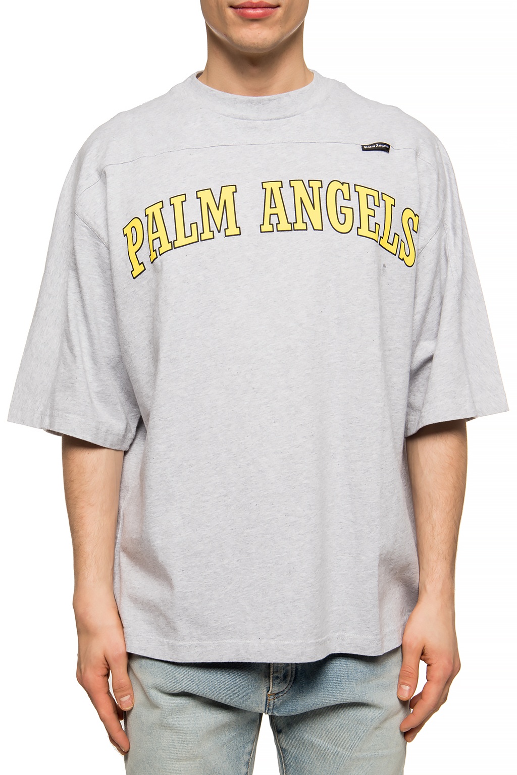 NWT PALM ANGELS Grey Yellow Logo Short Sleeve T-Shirt Size XS $325