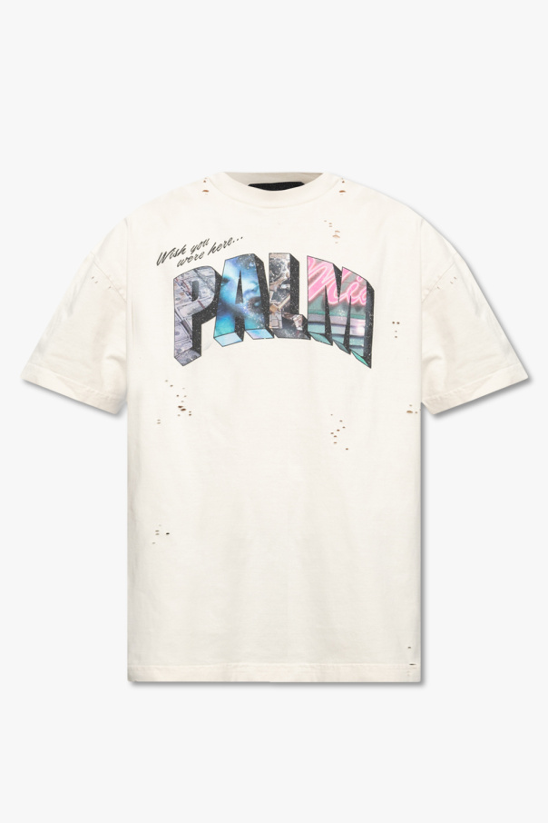 Palm Angels Slim Fit Shorts Sleeve Leopard Print T-Shirt