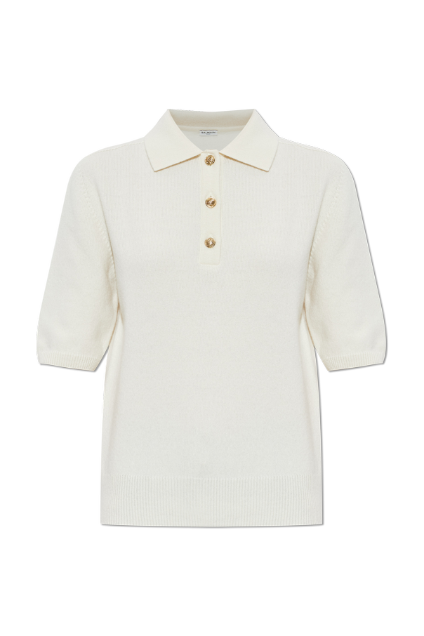 Wool polo shirt with short sleeves od Balmain