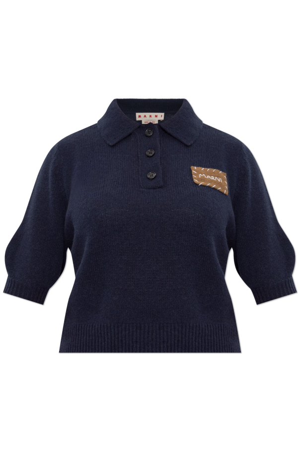 Cashmere polo shirt with logo patch od Marni