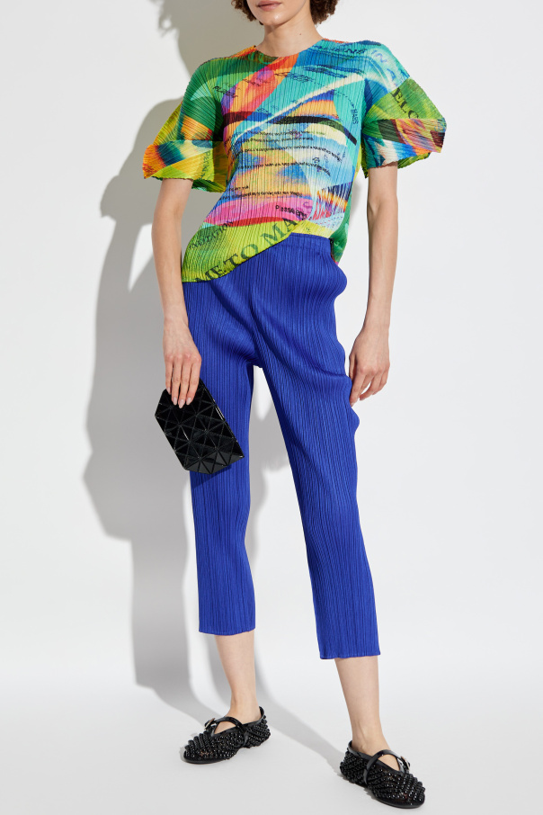 Pleats Please Issey Miyake Plisowany t-shirt z nadrukiem